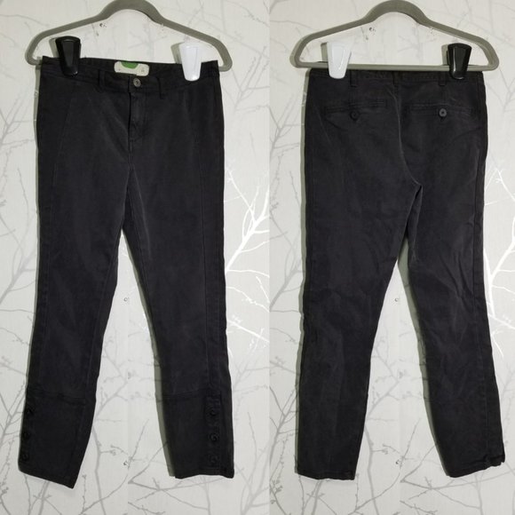 Anthropologie Black Mid Rise Skinny Ankle Pants w/ Button Cuffs - Picture 2 of 6